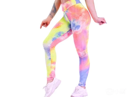 Pantalon de yoga multicolore à taille haute et teinture par nouage pour les hanches et les hanches